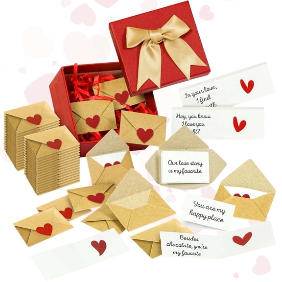 30PCS DIY Love Notes Box - Mini Blank Cards & Envelopes for Him Her, Valentines Day Love Cards with Heart Stickers, Romantic Gifts for Boyfriend Girlfriend