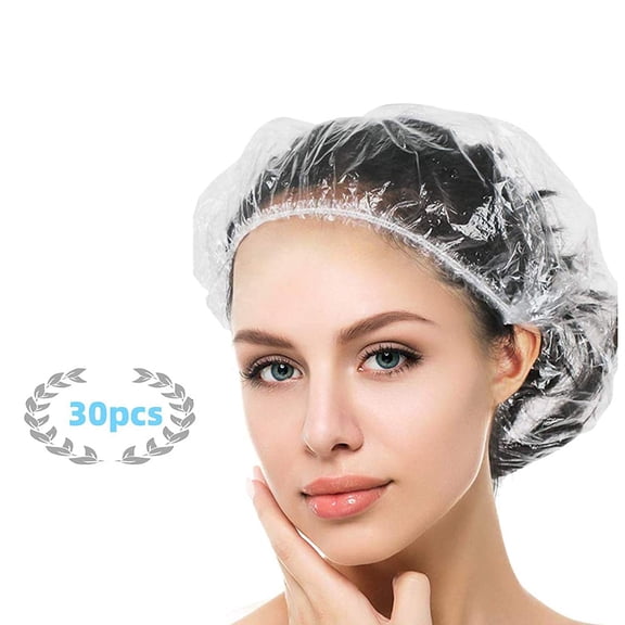 30PCS Disposable Shower Caps, Large Thick Clear Waterproof Cap for Women, large Size 20.5", Home Use, Spa, Hotel and Hair Salon, Caps Travel