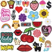 30PCS Embroidered Patches, Bright Vivid Colors Sew On Patch Iron On Patch Applique for Clothes, Dress, Hat, Jeans, Hats, DIY Accessories
