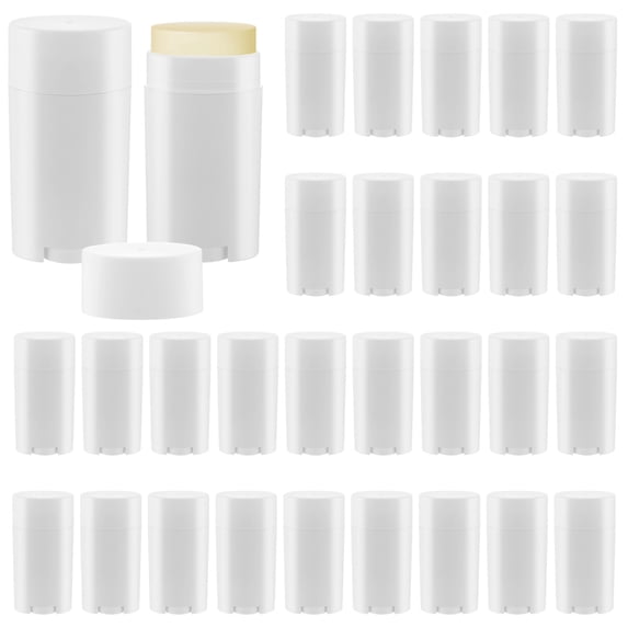 30PCS Empty Deodorant Containers, 2.5oz White Plastic Refillable Twist-Up Tubes, Bottom-Fill Elliptical Balm Containers, Ideal for Homemade DIY Deodorant, Aromatherapy & Lotion