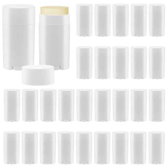 30PCS Empty Deodorant Containers, 2.5oz White Plastic Refillable Twist-Up Tubes, Bottom-Fill Elliptical Balm Containers, Ideal for Homemade DIY Deodorant, Aromatherapy & Lotion
