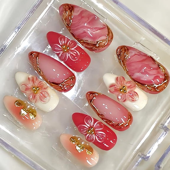 30PCS Fake Nails Featuring Elegant Gold Lines And Translucent Shade, Easy Application, Various Sizes