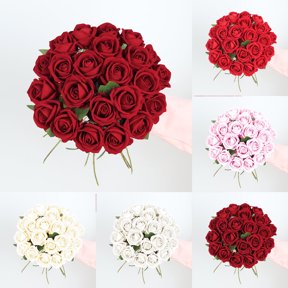 Lint Roses Wedding Bride Bouquet with Green Leaves 50x25cm Artificial Flowers for ...
