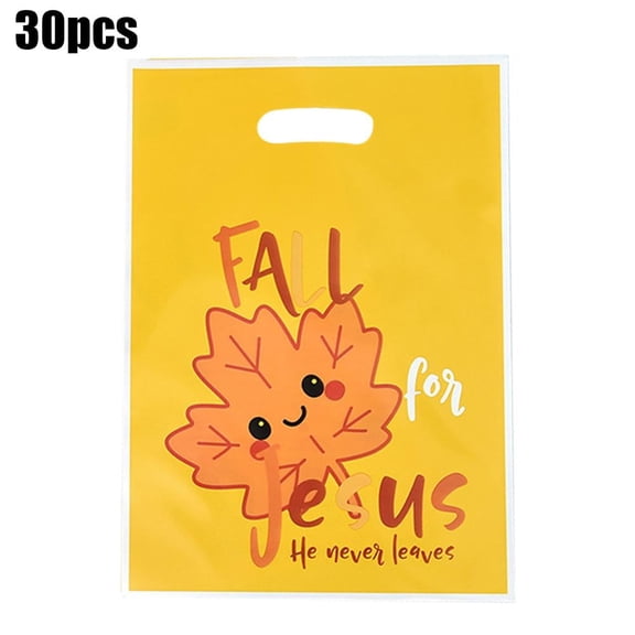 30PCS Fall for Treat Bags with Handles,Religious Autumn Maple Leaf Goody Bags for Candy and Gifts,Maple Leaf & Cross Design Treat Bags for Thanksgiving, Halloween, and Church Events