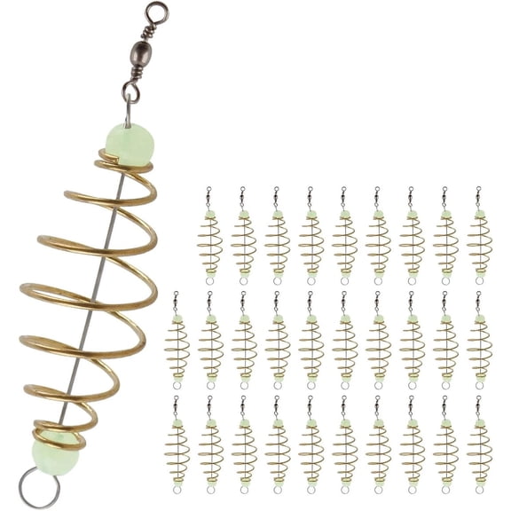 30PCS Fishing Bait Cage Luminous Chum Basket Rig 3.1", Gold &