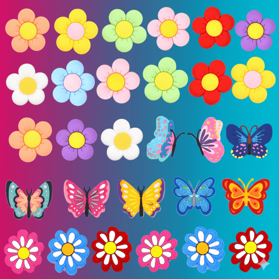 Ivasky 30 PCS Coquette Shoe Charms for Clogs, Aesthetic Butterfly Flower Girly Clog Decoration, Women Girls Teens Party Favor, PVC Shoe Charms for Kids Easter Egg Fillers, Multicolor