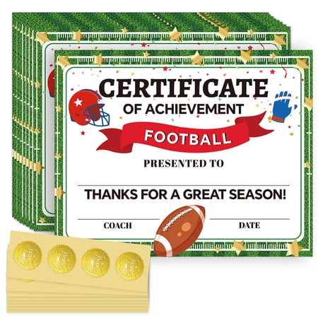 30PCS Football Sport Certificates of Achievement Completion Award Recognition Paper with 32Pcs Gold Seal Stickers 9.8"x7.8" Rugby Blank Student Activities Award Graduation Certificates