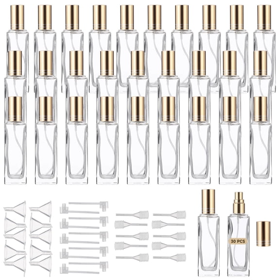 30PCS Glass Perfume Bottles Set, 1 fl oz Refillable Clear Thick Spray Perfume Bottles for Fragrance Decanting, Compact Travel Fine Mist Atomizer Set with Funnels, Dispensers, and Spring Droppers