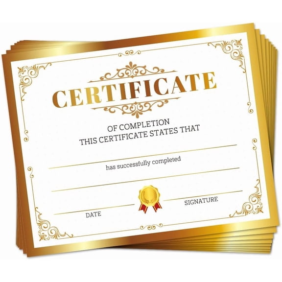 30PCS Gold Certificate of Achievement Completion Award Recognition Paper 9.8"x7.8" Blank Student Training Completion Award Preschool Kindergarten Graduation Diploma Certificates Colorful