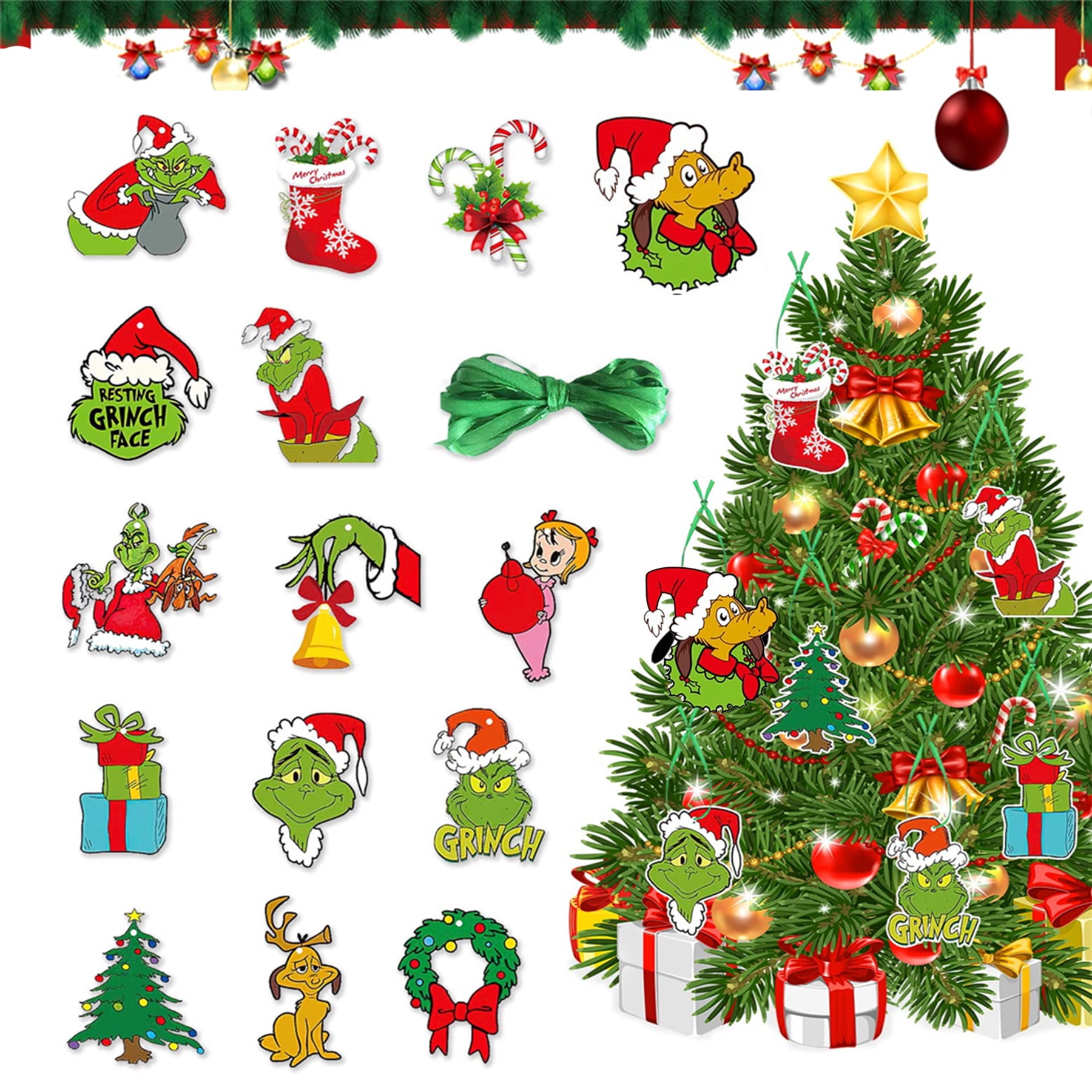 30PCS Grinch Christmas Tree Ornaments Decoration Sets,Grinch Christmas Tree Hanging Charms,The ...