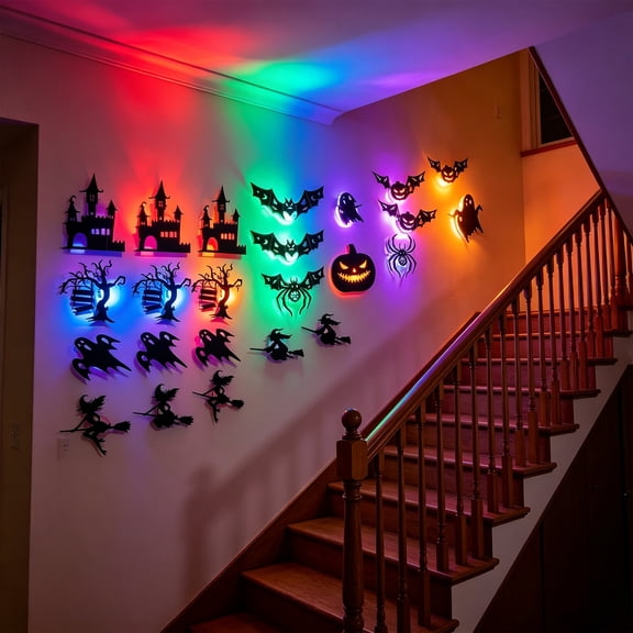 30PCS Halloween Decorations, LED Window & Wall Stickers with Pumpkin, Bat, Ghost & Witch Designs, Light-Up Halloween Decor for Home, Party & Indoor Outdoor