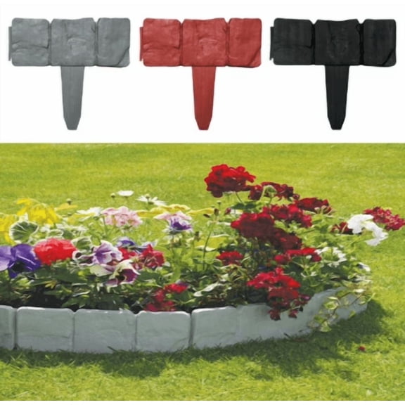 30PCS Imitation Stone Garden Fence, Faux Stone No-Dig Landscape Edging, 10-ft., Plastic Red