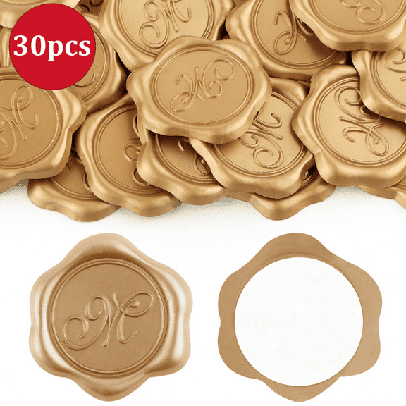 30PCS Initial Alphabet M Adhesive Wax Seal Stickers Self-Adhesive Wedding Invitation Envelope Seal Gold Stickers