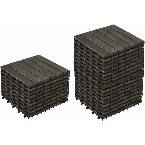 30PCS Interlocking Deck Tiles 12" x 12" - Waterproof Acacia Wood Decking for All Weather Use - Patio, Balcony, Porch, Yard, Indoor & Outdoor Wood Flooring (Ebony)