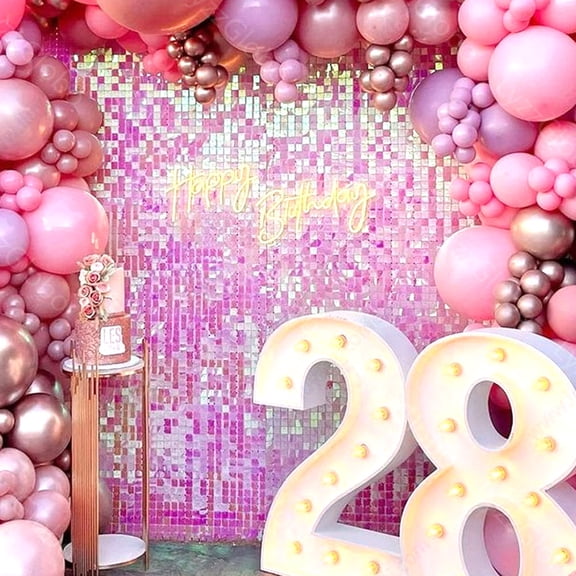30PCS Iridescent Pink Shimmer Backdrop Panels 6x5FT Gradiant Pink Sequins Wall Panels for Wedding Birthday Photo Booths Decor