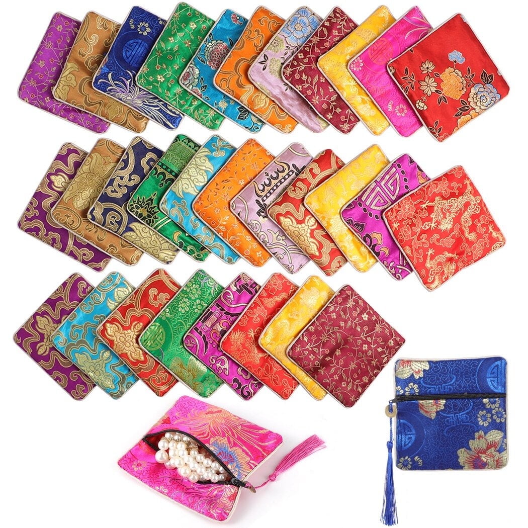 30PCS Jewelry Silk Purse Pouch Chinese Silk Brocade Coin Purse Embroidered Retro Handbags Chinese Embroidered Organizers for Necklaces Earrings and Bracelets Walmart