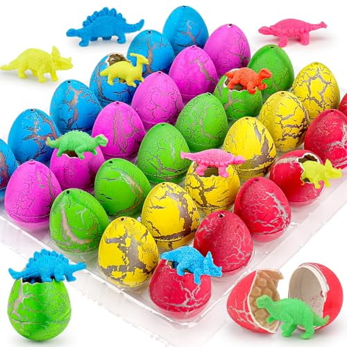 30PCS Large Hatching Dinosaur Eggs for Dinosaur Birthday Party Favors for Kids 3-5 4-8 Goodie Bag Gift Stuffers Classroom Prizes Bulk Treat Stuff Novelty Grow in Water Dino Eggs with Toys Inside