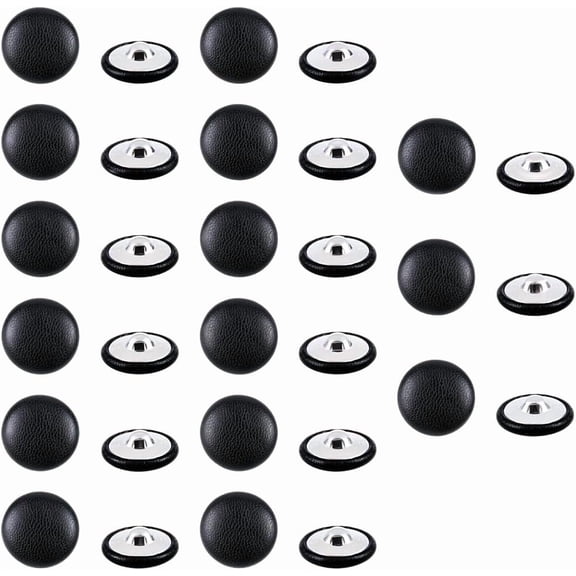 30PCS Leather Covered with Metal Shank Round Buttons Black Leather Covered Buttons for Bridal Gowns Shirts Dress DIY Sewing Craft