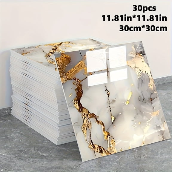 30PCS Marble Peel & Stick Backsplash Wall Tiles, Peel Stick Tile, PVC Foam Wall Panels for Kitchen,Bathroom,Living Room - Gold&Silver