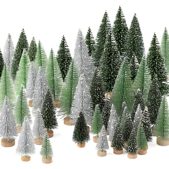 30PCS Mini Christmas Trees - Artificial Christmas Tree Bottle Brush Trees Christmas with 5 Sizes, Sisal Snow Trees with Wooden Base for Christmas Decor Christmas Party Home Table Craft Decoration