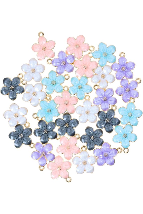 30PCS Mini Flower Charms Gold Enamel Pendants for Jewelry Making (Mixed Color)