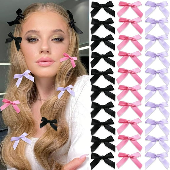 30PCS Mini Hair Bows Set Small Alligator Bowknot Hair Ribbon Hair Barrettes for Teens Cute Black Bow Clips for Thick Thin Hair Hair Accessories for Women Girls