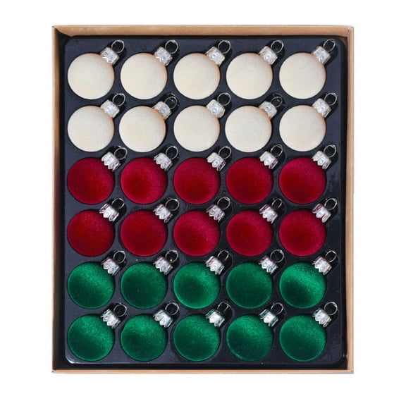 30PCS Mini Velvet Christmas Balls Ornaments Set, 1.18 Inch Shatterproof Flocked Bulbs for Holiday Party, Home, Indoor & Outdoor Decor