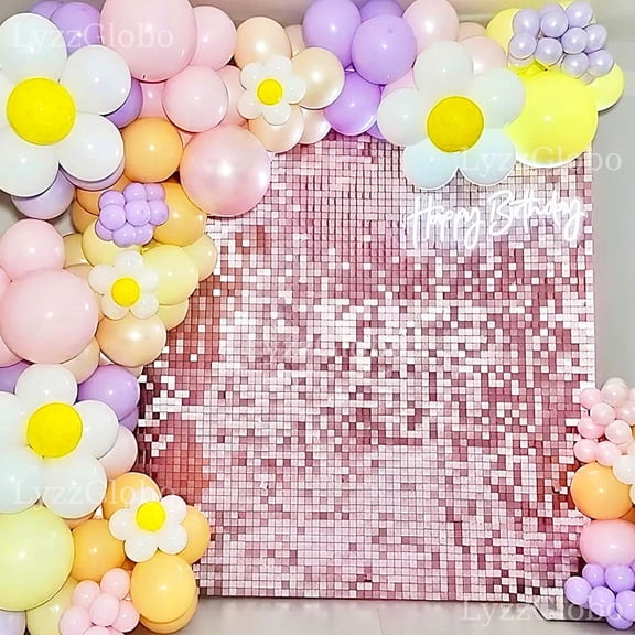 30PCS Mirror Pink Shimmer Wall Panels 5x6FT Light Baby Pink Square Sequins Backdrop Panels for Wedding Birthday Anniversary Decor
