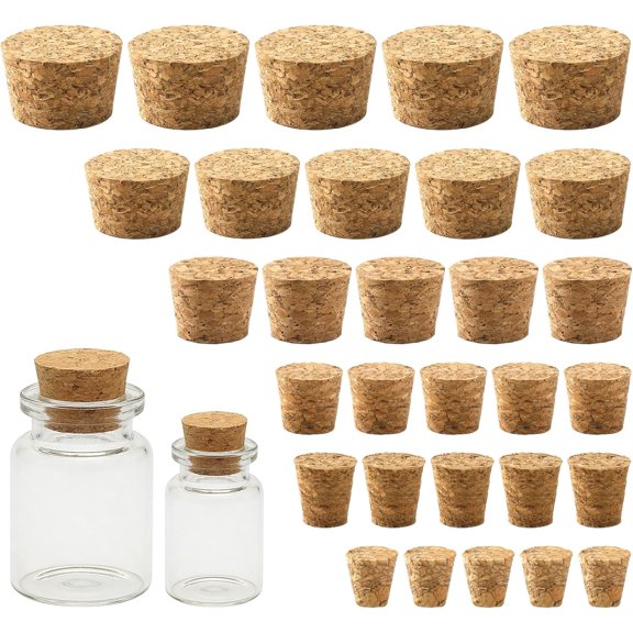 30PCS Natural Corks Stoppers, Assorted Sizes Cork for Bottles, Soft Wood Tapered for DIY Projects, Airtight Sealing for Wine Bottles & Laboratory