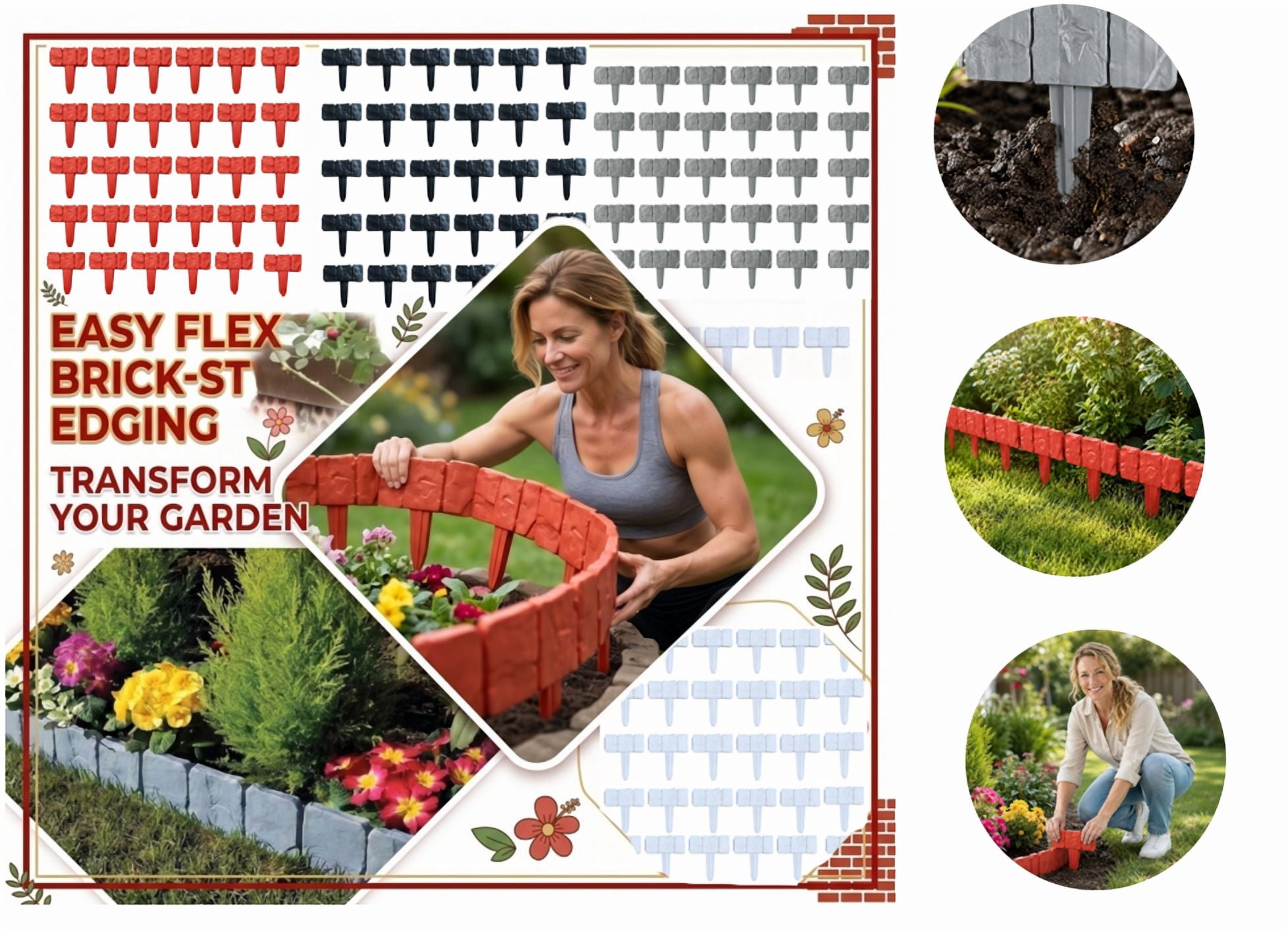 30PCS New Release! Imitation Stone Garden Fence, Faux Stone No-Dig Landscape Edging, 10-ft., Plastic Red