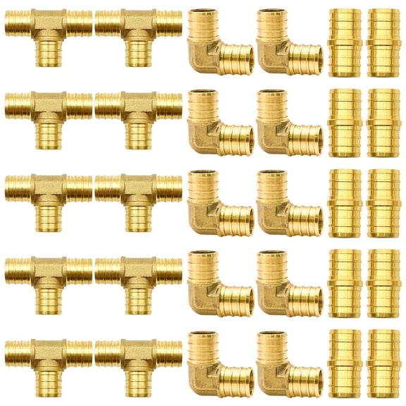 30PCS PEX Fittings, 3/4" PEX Fittings,Elbow TEE Straight Couplings Set,PEX Brass