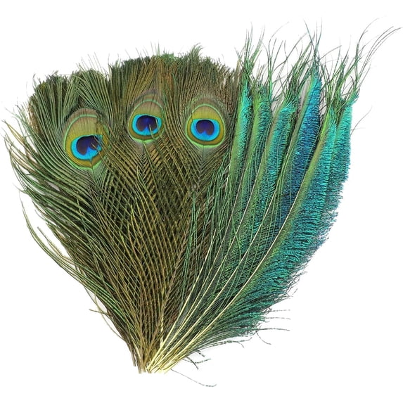 30PCS Peacock Feathers 10-12 Inch, Green Peacock Eye Tail Feathers and Sword Feathers for DIY Crafts Art Halloween Mardi Gras Costume Wedding Home Party Christmas Decorations
