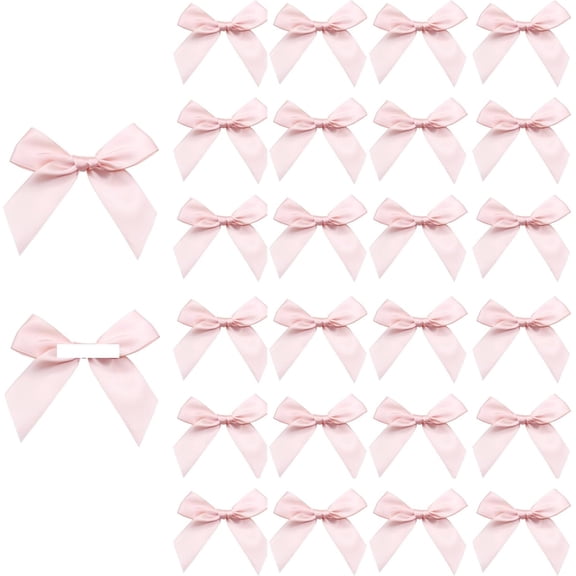 30PCS Pink Mini Bows, Satin Ribbon Bows with Sticky Gel Pads, 8CM x 8CM Self Adhesive Bow for Gift Wrapping, Christmas, Birthday Party, Wedding Decorations, Craft, Bakery, Candy Bags(Peach Pink)