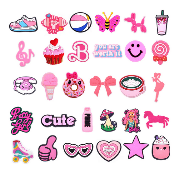 30PCS Pink Shoe Charms for Girls, Shoe Decoration Croc Charms & Favors for Kids Girls Women Teens Adult