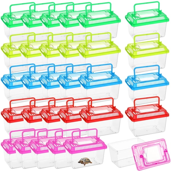 30PCS Plastic Reptile Terrarium Carrier Cage, Portable Transparent Aquarium Box for Turtle, Snake, Spider, Breeding, Hatching, Fish