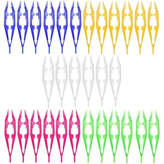 30PCS Plastic Tweezers 5 Assorted Colors Craft Forceps Tools for Handmade DIY Creative Beading Projects Jewelry Making Kids Adult Home Classroom School