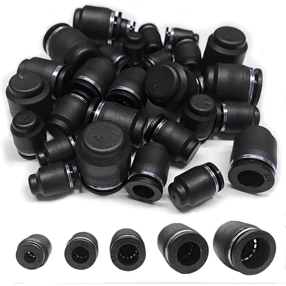 30PCS Pneumatic Cap Style Plug Fitting, Push-to-Connect Air Line Black