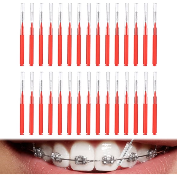 30PCS Red Dental Brushes Red Interdental Brushes R ed Brushes Floss Brus hes R ed Interdental Brush ES Interdental Floss Picks for Between Teeth Toothbrush and Oral Gums