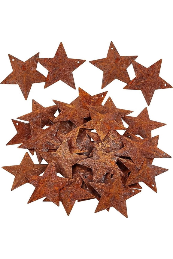 30PCS Rusty Metal Barn Star Vintage Antique Primitives Country Decor Tin Steel Stars with Holes
