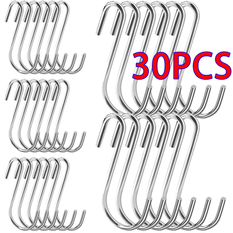 30PCS S Hooks, Stainless Steel Hooks for Hanging Kitchen Utensils, Spoons,  Pots, Bags, Towels, Clothes, Tools, Plants