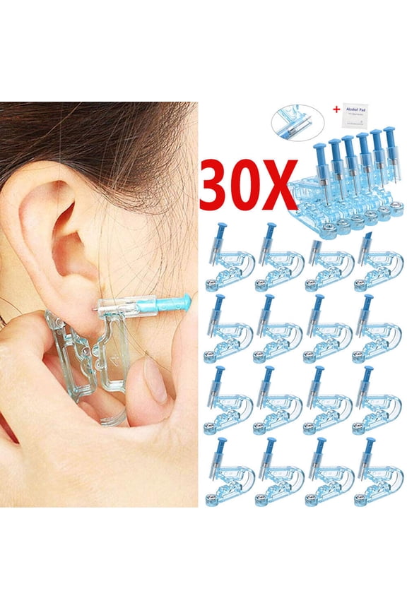 30PCS Safety 30X Disposable Ear Studs Piercing Gun Ear Stud Unit Piercer Tool Kit