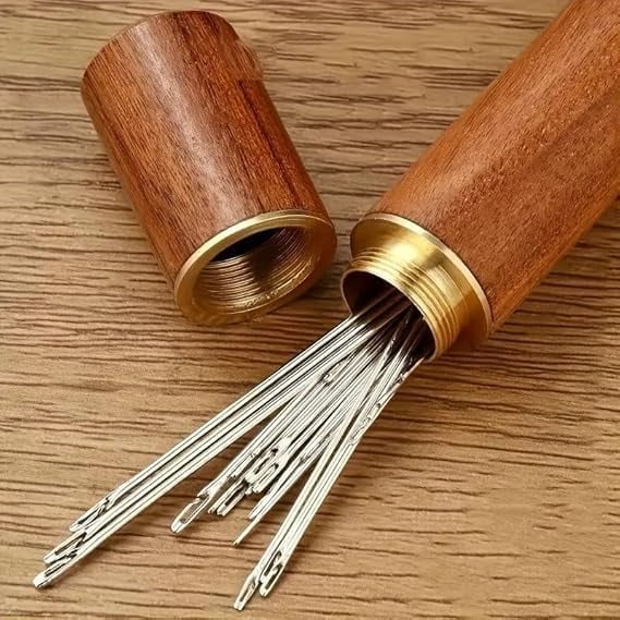 30PCS Self Threading Needles with Wooden Needle Case,Easy to Thread The Needle,Multi-Purpose Household Hand Sewing Needle,Sewing Supplies for Home Use for DIY Embroidery Mending Sewing Projects