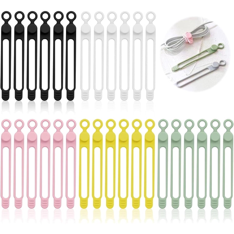 30pcs Silicone Cable Straps – Reusable Wire Organizers With Lock Buckle For Chargers, Cords & Home Office