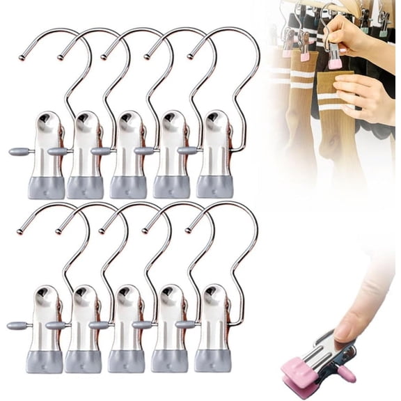 30PCS Space-Saving Clothespin Hat Pants Storage Hanging Travel Hook, Clothespins Towel Clips Boot Hangers for Closet,Stainless Steel Hanger Clips, Multipurpose Heavy Duty Hanging Hook Clips