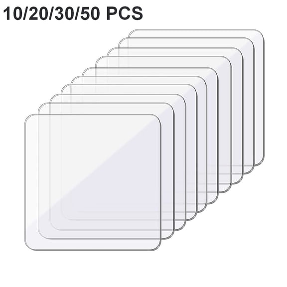 30PCS Square Clear Sticky Cell Non-Slip Gel Pads Double-Sided Mounting Tape Washable Reusable for Wide Applications