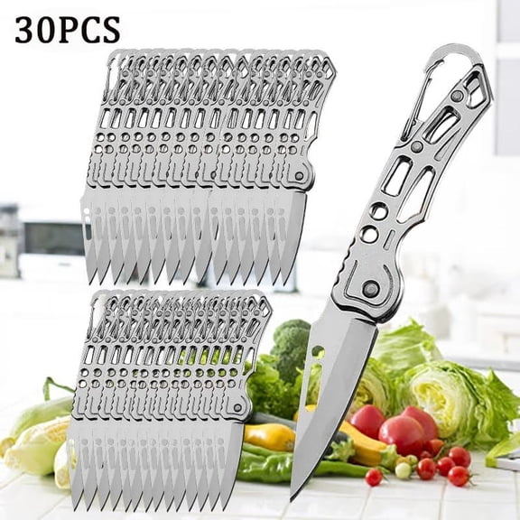 30PCS Stainless Steel Folding Knife Camping Knife Small Knife Multi-function Pocket Utility Knife For Outdoor BBQ Boning Butcher Knife Meat Cleaver Fruit Cutting