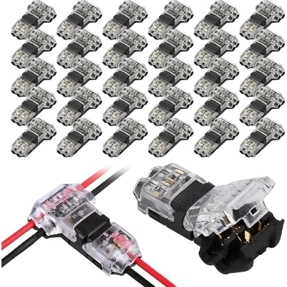 30PCS T-Tap Wire Connectors, 3-Way 2-Pin Splice for 18-22 AWG, Solderless Quick Splice, No Stripping Required