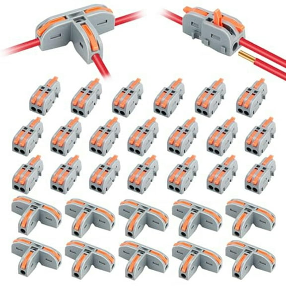 30PCS T-Type Lever Wire Connectors Set with 1 in 2 Out Splitters,Compact Electrical Wire Connectors for Home Improvement,AWG 28-12,Insulating Material