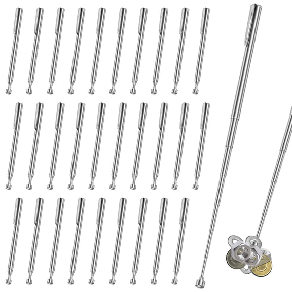 30PCS Telescoping Magnetic Pick up Tool 25.59" Grabber Reacher Tool with Pocket Clip Telescopic Retrieving Magnet Present for Man Father Mechanic Handyman Husband (Silver)