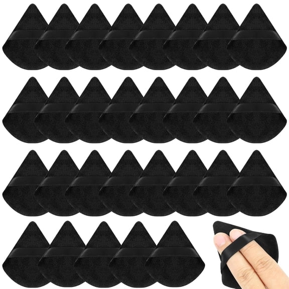 30PCS Triangle Powder Puff Face Makeup Sponge Soft Velour Face and Eye Sponge Applicator for Loose Powder Setting Triangle Puff Cosmetic Beauty Makeup Tools (Black)